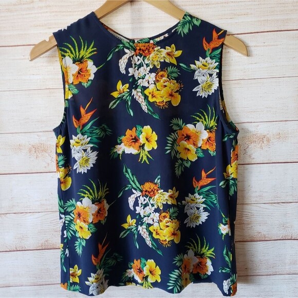 Equipment 100% Silk Floral/Palm/Tropical Print Sleeveless Tank Top/Blouse - Picture 1 of 7